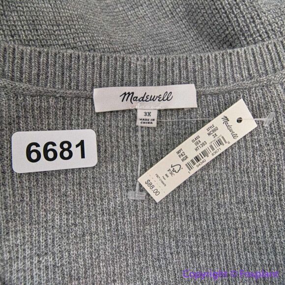 NEW Madewell Plus Asherton Waffle Henley Sweater in gray, 3X - Picture 14 of 16